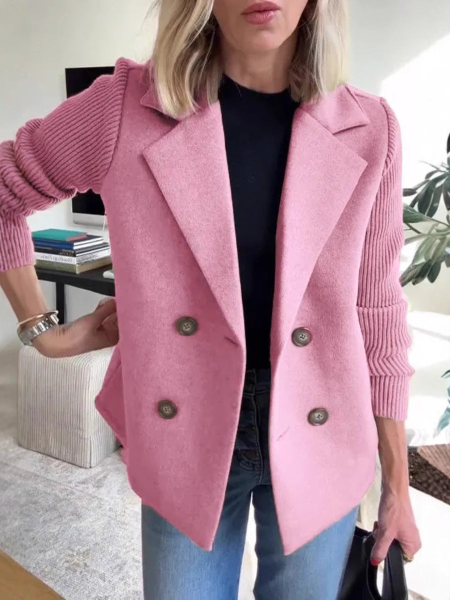 Women's Faux Wool Blazer with Knit Sleeves