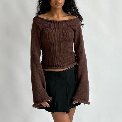 Women's Off Shoulder Ribbed Knit Top Long Sleeve Fitted