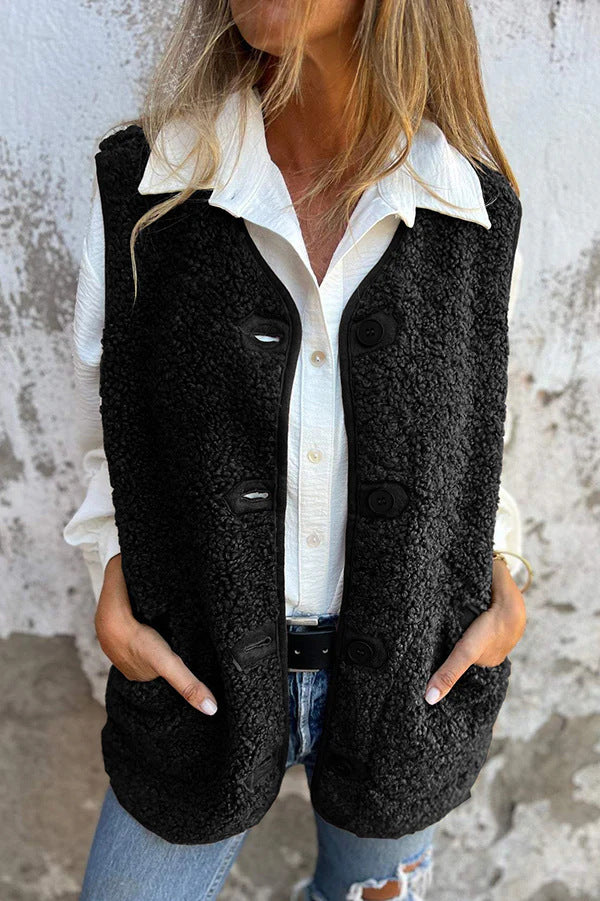 Women's Sherpa Fleece V-Neck Button Front Vest