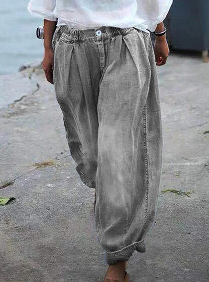 Women's Embroidered Denim Harem Pants Boho Floral Jeans