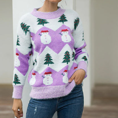 Women's Oversized Fuzzy Snowman Christmas Sweater