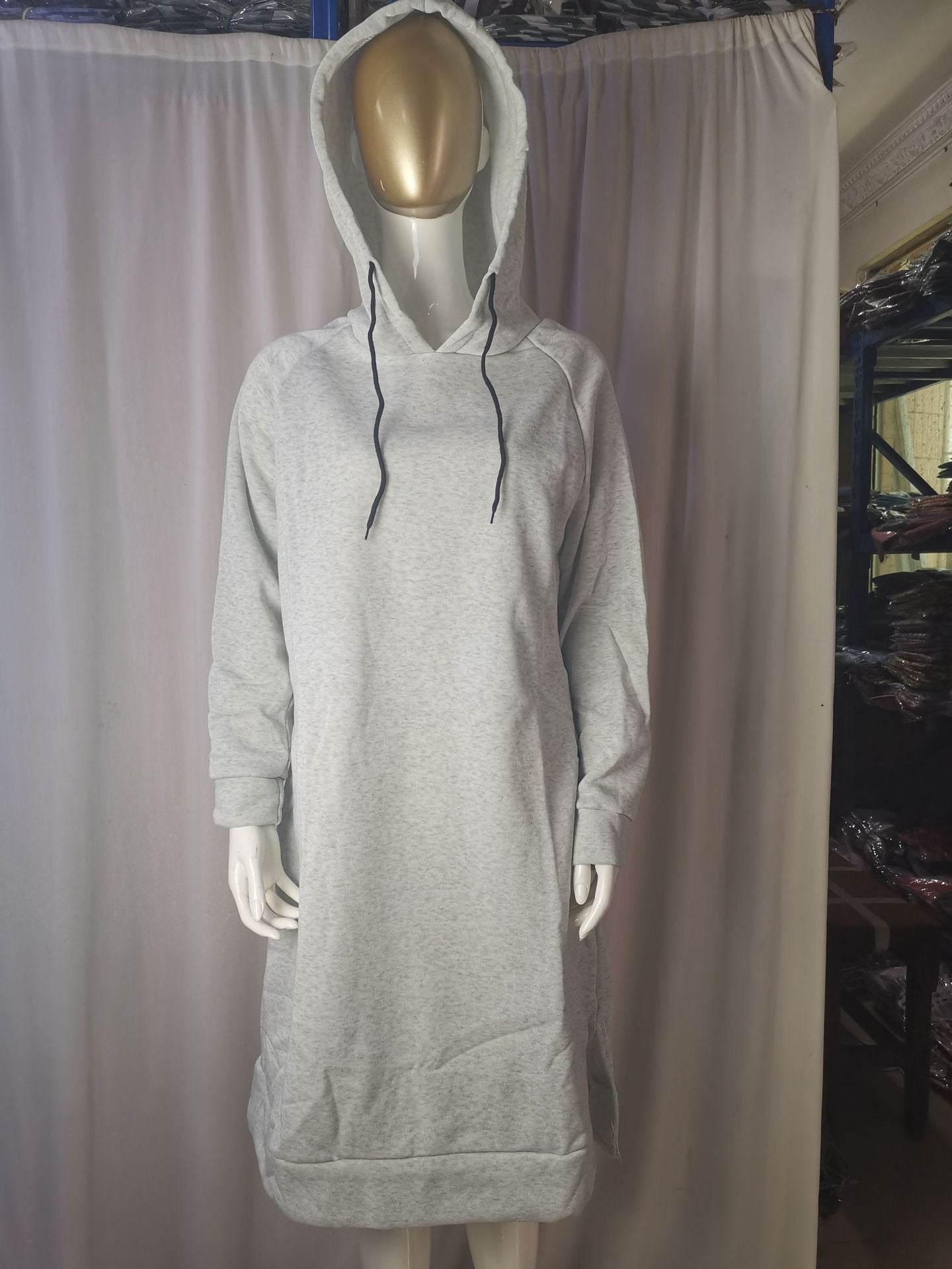Women's Long Hoodie Dress Pocket Side Slit Sweatshirt