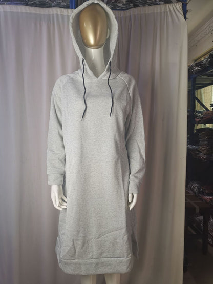 Women's Long Hoodie Dress Pocket Side Slit Sweatshirt