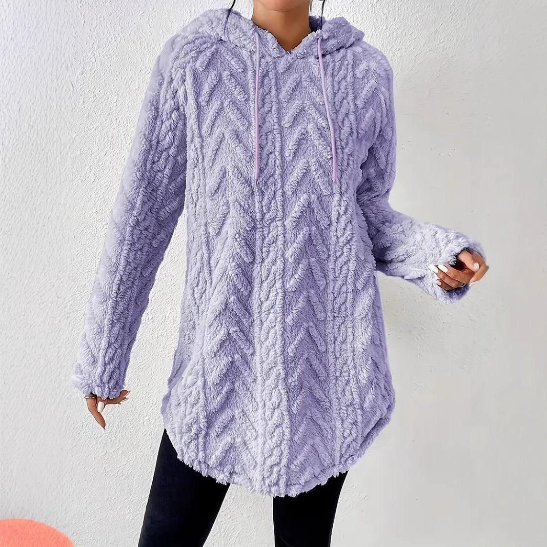 Women's Textured Sherpa Hoodie Drawstring Pullover