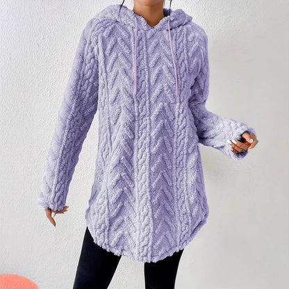 Women's Textured Sherpa Hoodie Drawstring Pullover