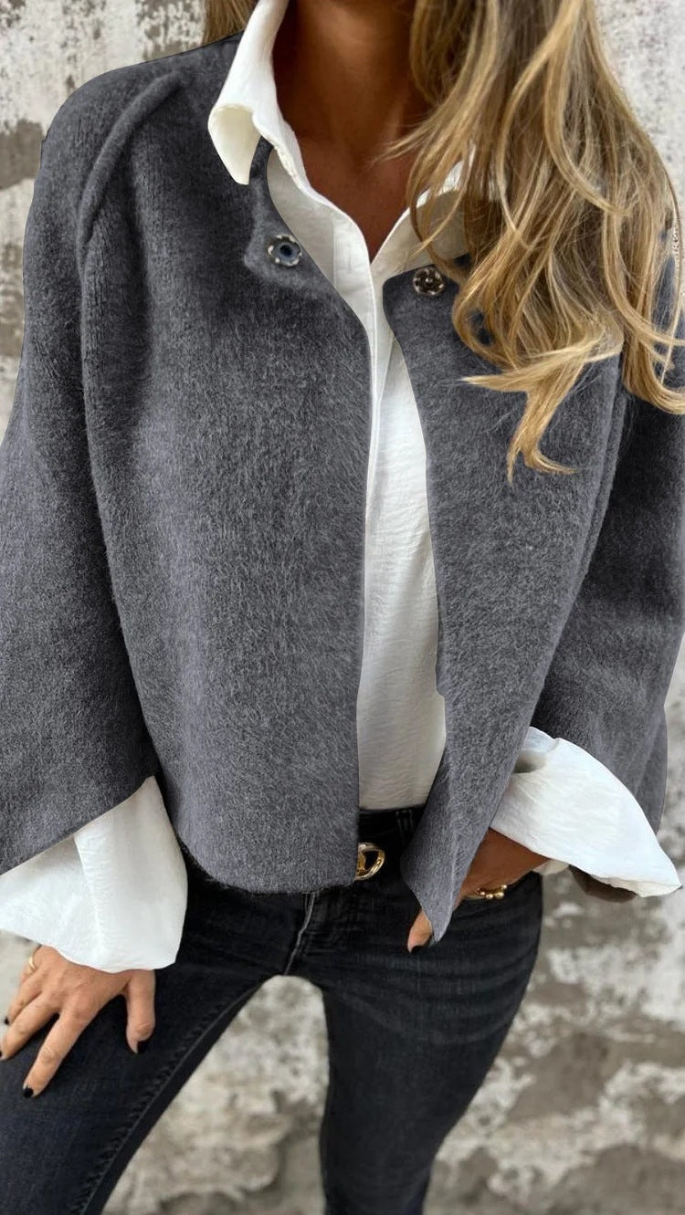 Women's Oversized Cropped Faux Cashmere Cardigan