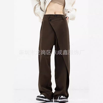 Women's Asymmetrical Button Wide Leg Dress Pants