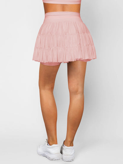 Solid Pleated Skort High Waist Ruffle Tiered Mini