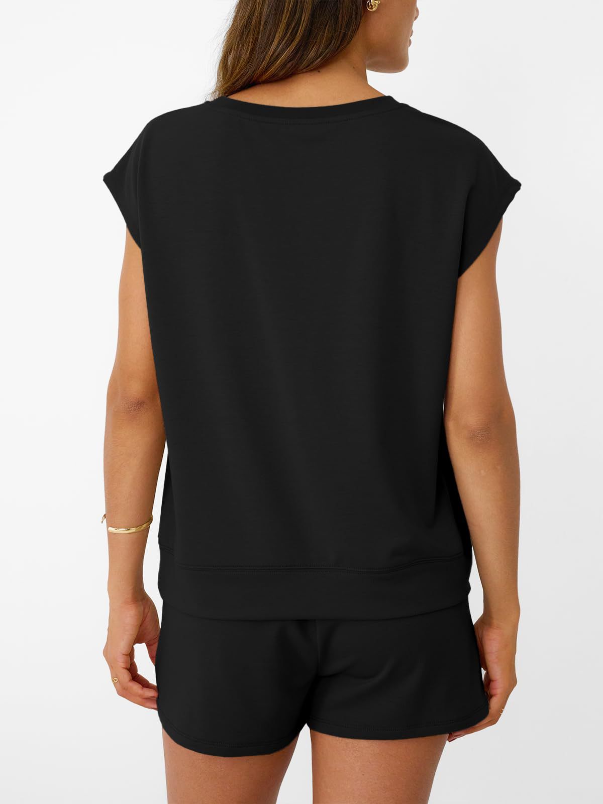 Solid Knit Shorts Set Crew Neck Pocket Lounge Outfit