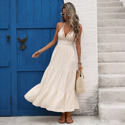Halter Shell Tassel Maxi Dress V-Neck Summer Vacation