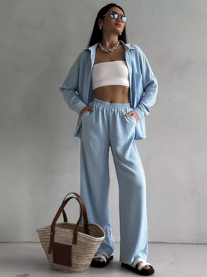 Women's Cardigan Wide Leg Pants Two Piece Lounge Set