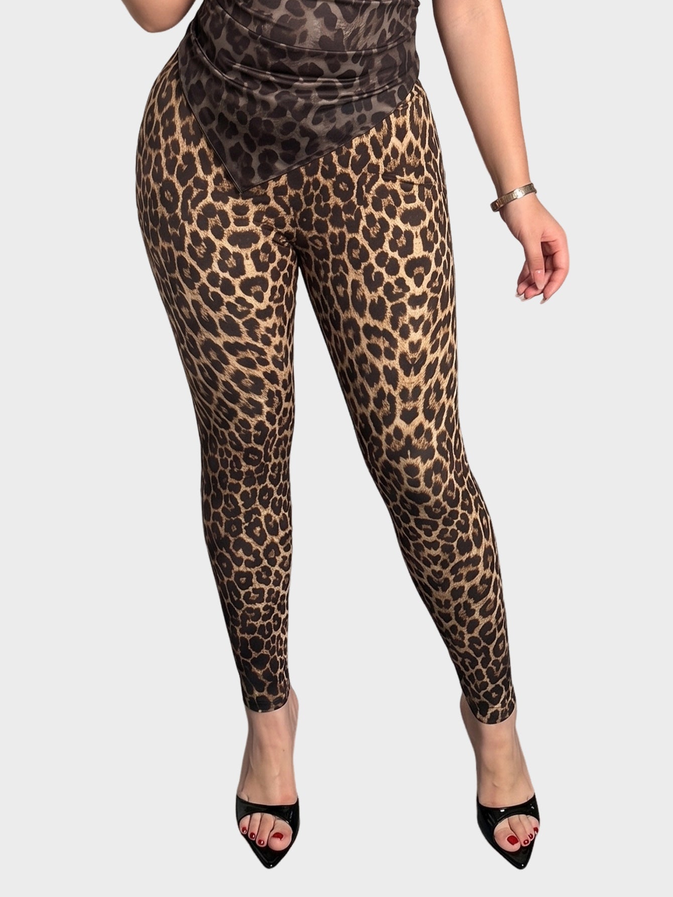 Plus Size Leopard Print High Waist Stretch Leggings