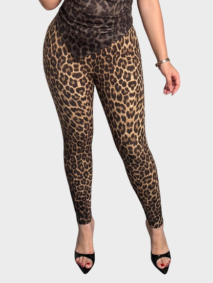 Plus Size Leopard Print High Waist Stretch Leggings