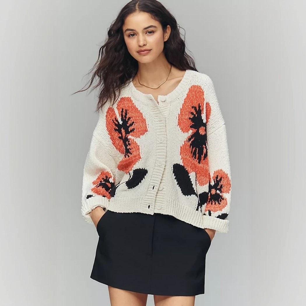 Women's Floral Button Front Knit Cardigan