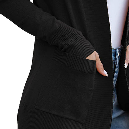 Women's Open Front Knit Cardigan with Pockets Long Sleeve