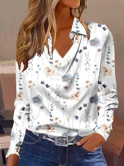 Women's Satin Cowl Neck Floral Long Sleeve Blouse