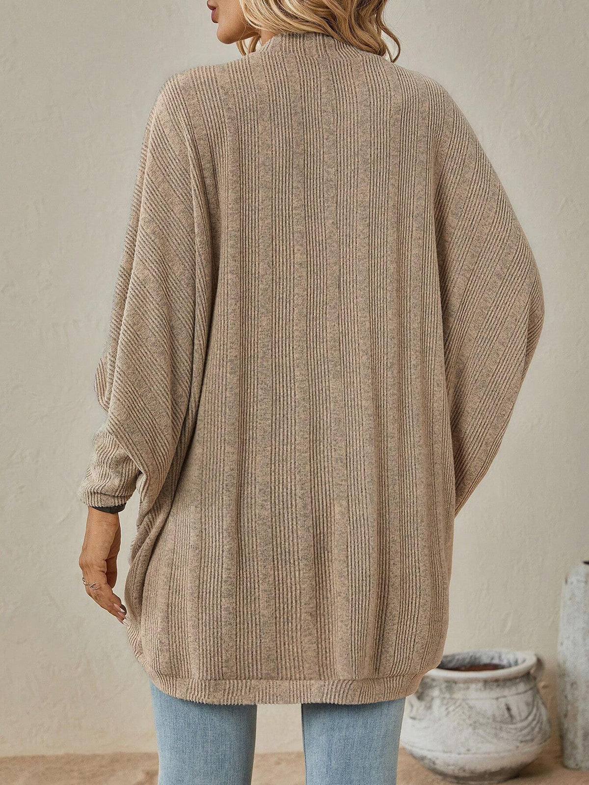 Oversized Open Front Cardigan Long Sleeve Textured Knit