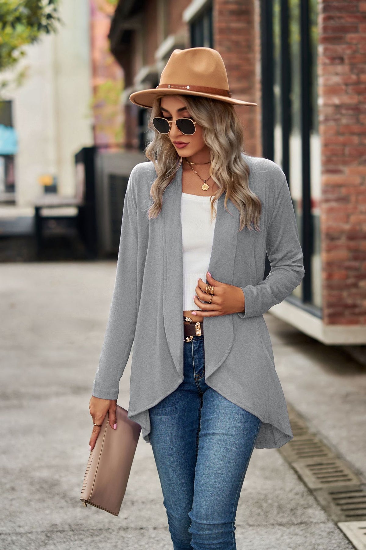 Women's Open Front Long Sleeve Solid Cardigan Sweater