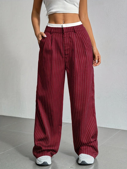 Women's High Waist Striped Wide Leg Trousers