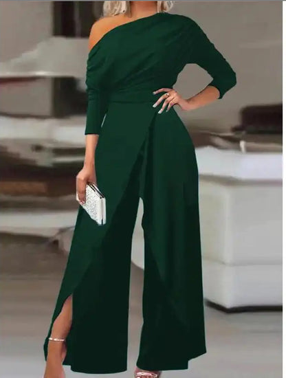 Elegant One Shoulder Wide Leg Jumpsuit Formal Party