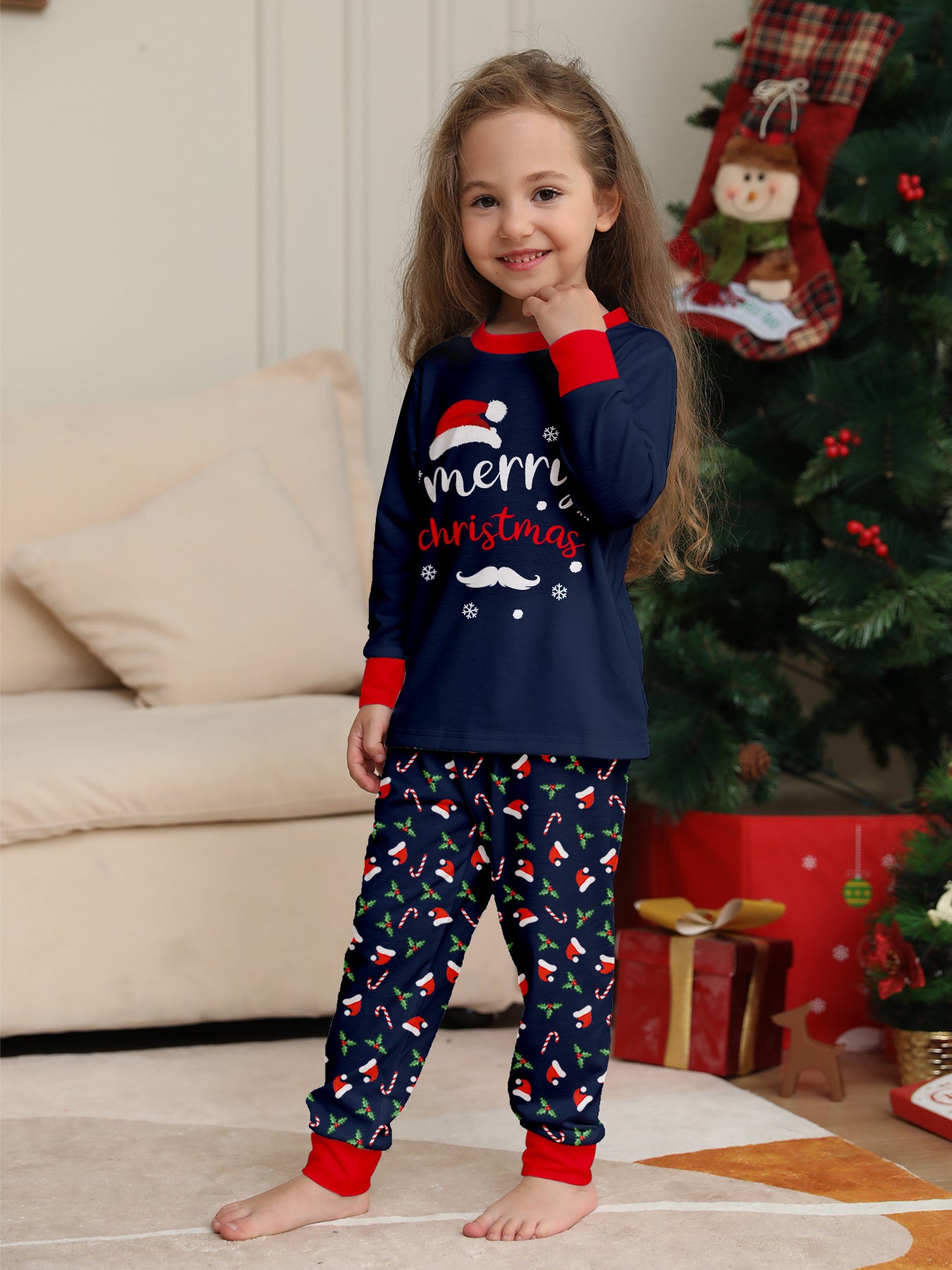 Christmas Hat, Letter Cane, Parent-child Outfit, Printed Christmas Pajamas