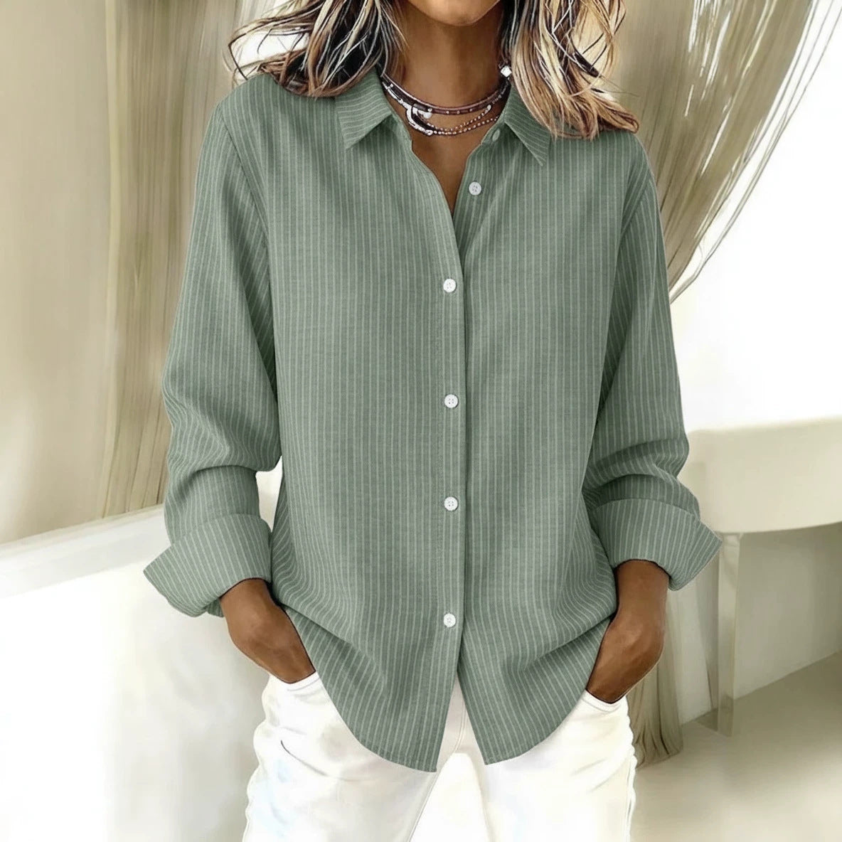 Striped Button Down Shirt Relaxed Long Sleeve Blouse
