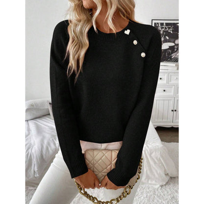 Women's Chenille Button Shoulder Batwing Sweater