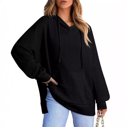 Women's Waffle Knit Hoodie Oversized Side Slit Pocket