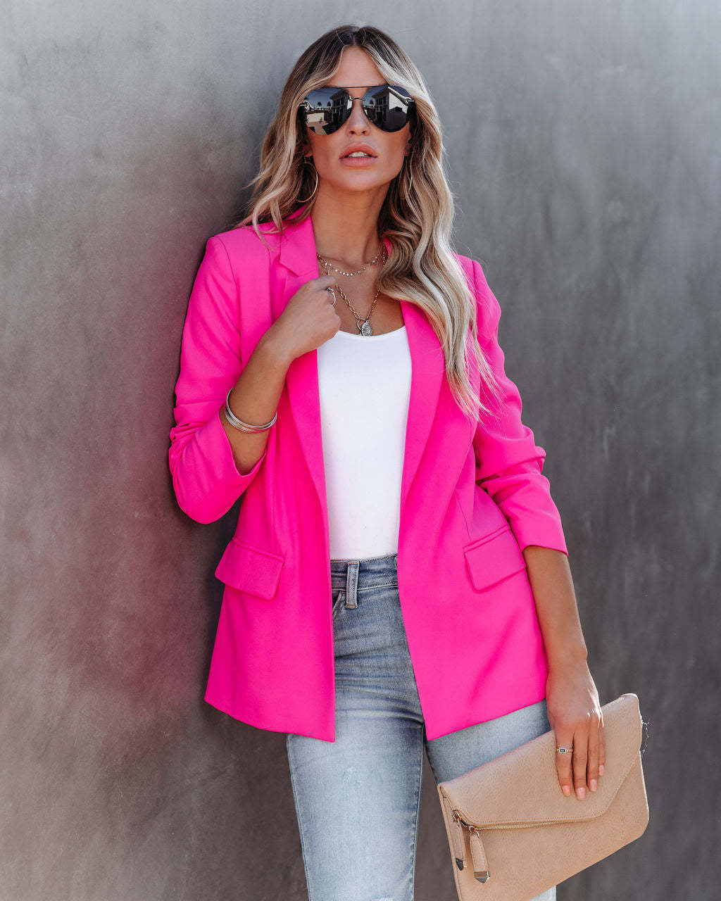 Women's Open Front Blazer Long Sleeve Office Casual Jacket