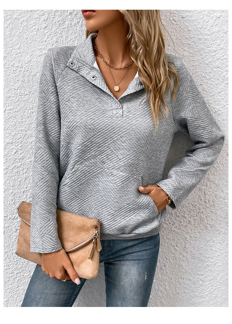 Textured Quarter Snap Pullover Sweatshirt Casual Long Sleeve