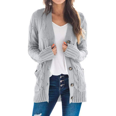 Womens Chunky Cable Knit Button Cardigan Sweater Pockets