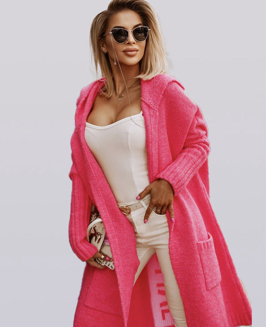 Long Hooded Cardigan Sweater Women Oversized Chunky Pocket
