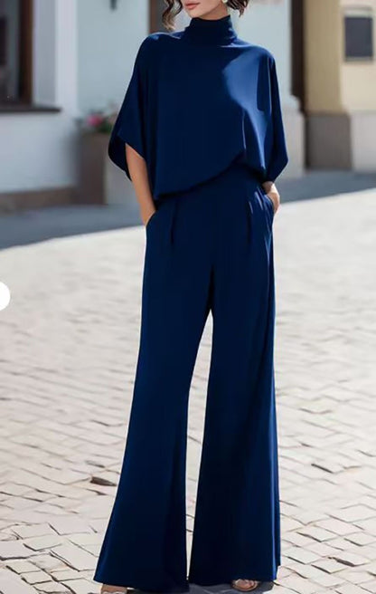 Women's Mock Neck Top & Wide Leg Pants Two Piece Set