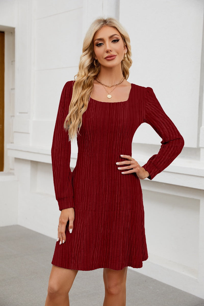 Square Neck Puff Sleeve A-Line Mini Dress with Pockets