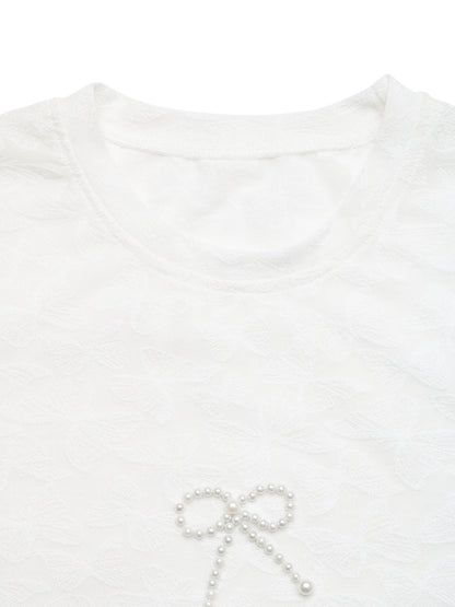 Butterfly Jacquard Crewneck Tee Casual Summer Top
