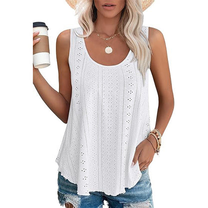 Eyelet Knit Tank Top Sleeveless Loose Fit Summer Top