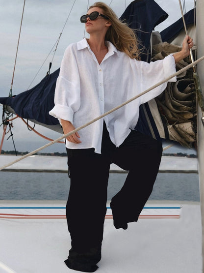 Women's Oversized Button Down Shirt Long Sleeve Blouse