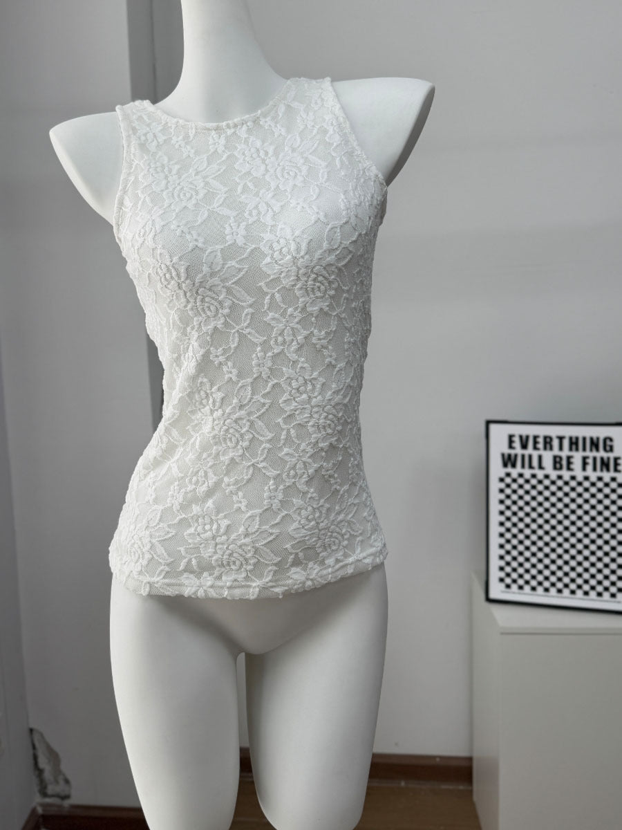 Floral Lace Sleeveless Bodysuit Sexy Mesh Tank Top