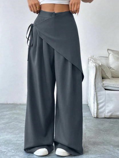 High Waist Asymmetrical Tie Waist Wide Leg Dress Pants