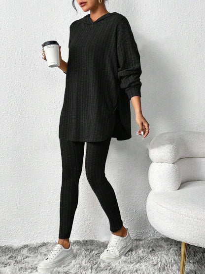 Women's Ribbed Oversized Hoodie Lounge Pants Set Fall