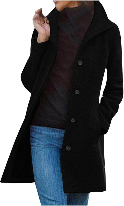 Women's Wool Blend Single Breasted Mid-Length Winter Coat