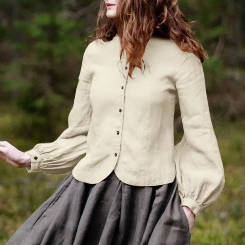 Women's Vintage Peter Pan Collar Cotton Blouse Long Sleeve