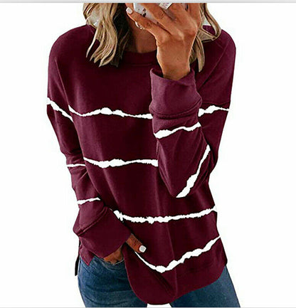 Women's Oversized Striped Crewneck Sweatshirt Pullover