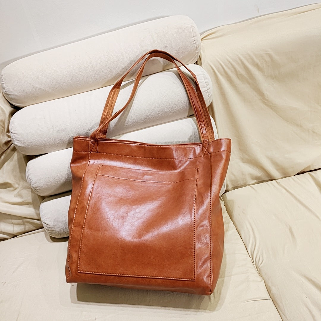 Upgraded Thick Soft Leather Large Tote Bag with Pocket