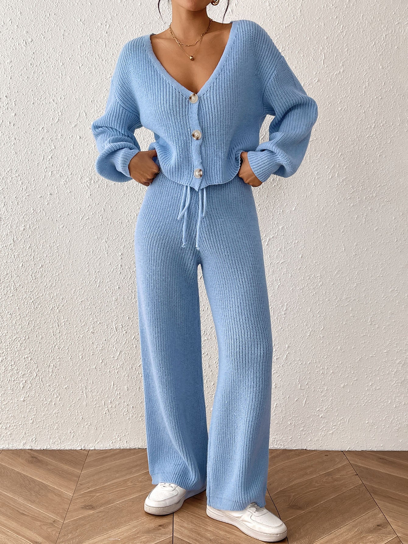 Cozy Two-Piece Set | Buttoned Cardigan & Drawstring Trousers