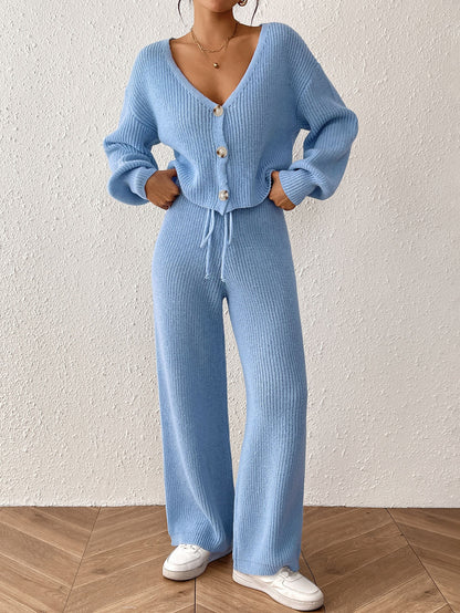 Cozy Two-Piece Set | Buttoned Cardigan & Drawstring Trousers