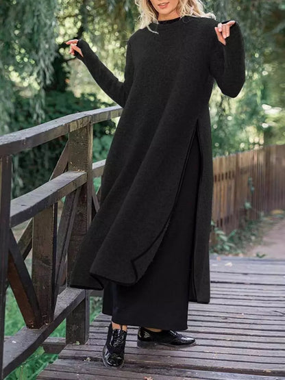 Women's Oversized Fleece Maxi Sweatshirt Dress Side Slit