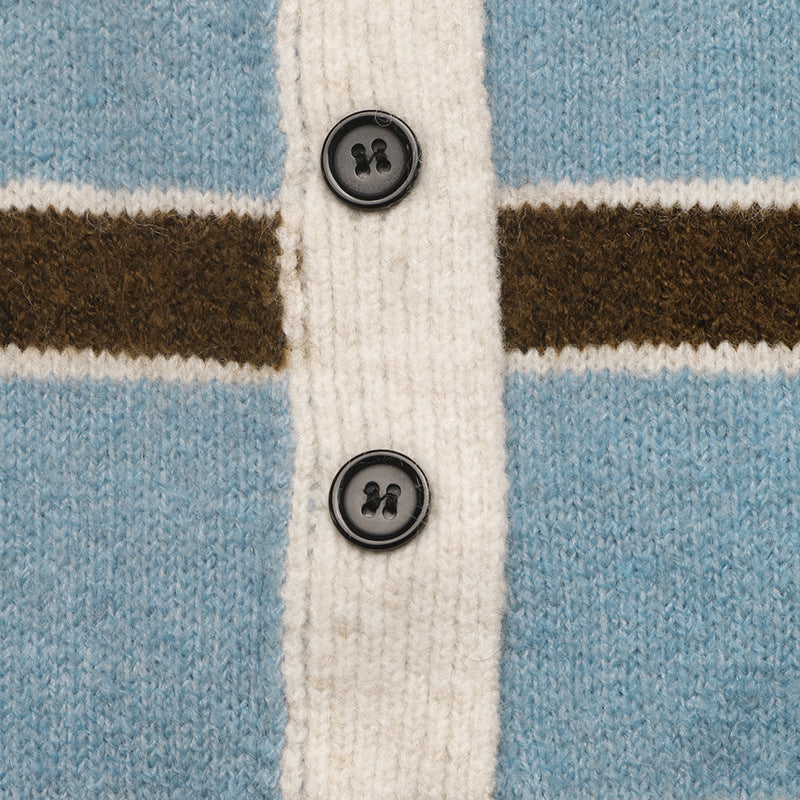Striped Knit Polo Sweater Button Placket Relaxed Fit