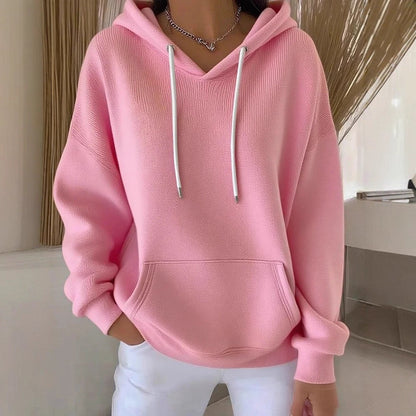 Women's Solid Drawstring Hoodie Long Sleeve Pullover