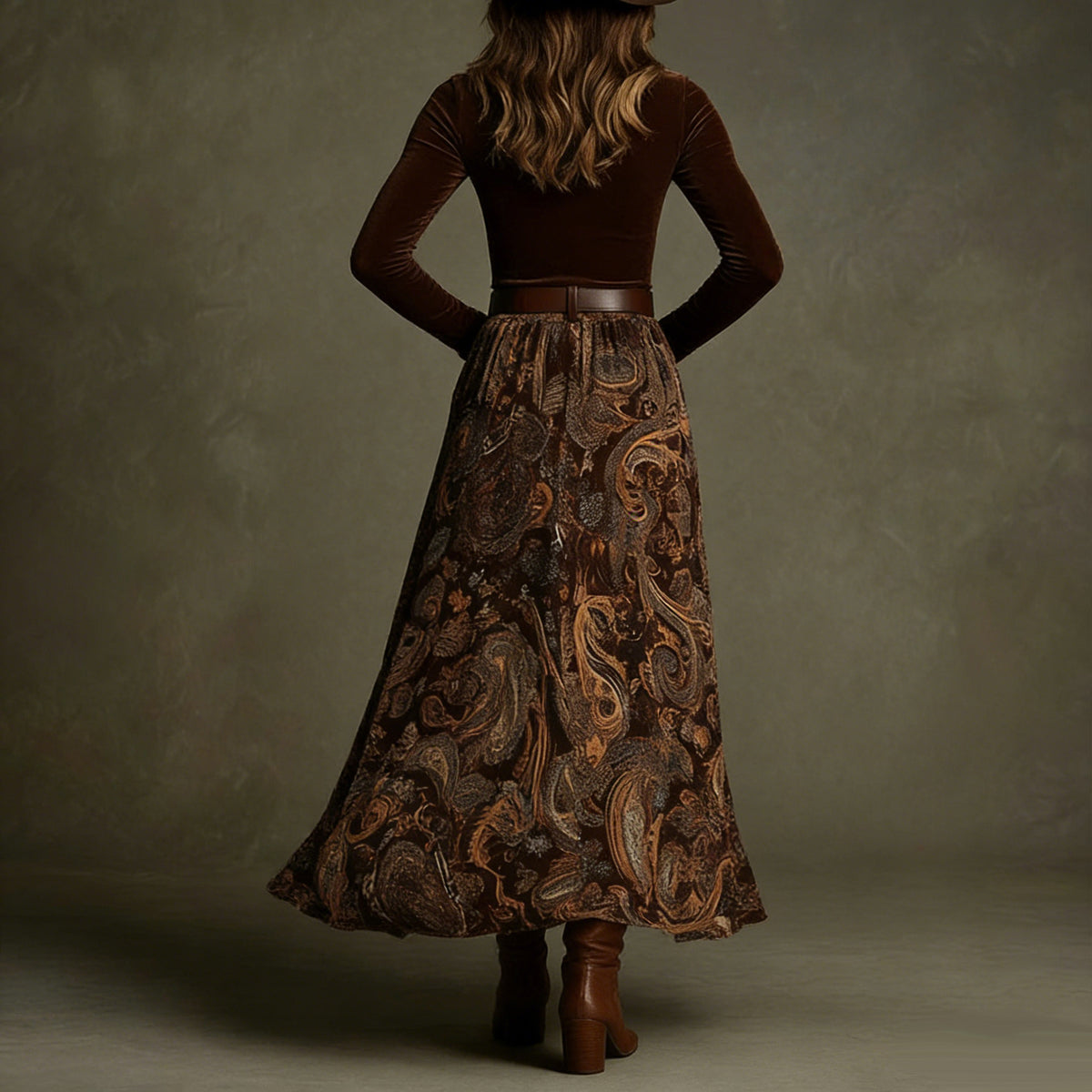 Boho Floral Maxi Skirt Two Piece Set with Belt